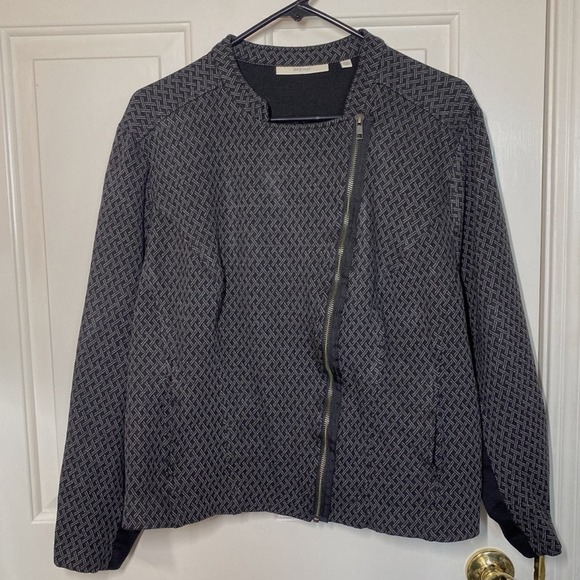 Sejour Black & Gray Stitch Design Zip Up Asymmetrical Blazer Side Pockets | 18W - Picture 1 of 9
